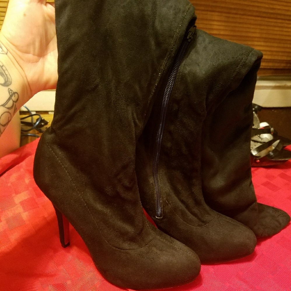 Black thigh high boots